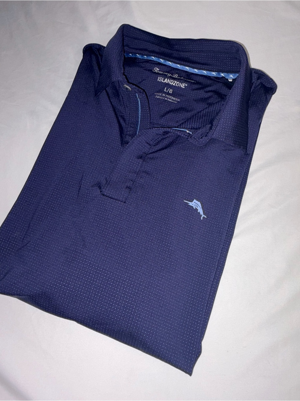 Tommy Bahama IslandZone Navy Polo with Light Blue Marlin Logo